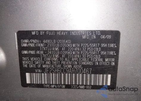 2010 Subaru Forester 2.5X Premium z USA, uszkodzony, nr VIN JF2SH6CC9AH700467